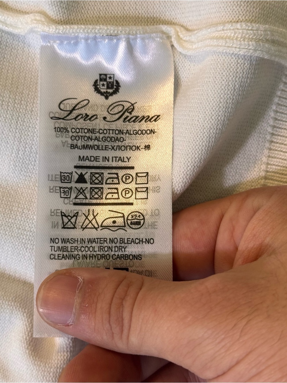 Loro Piana Men’s Large White Cream Polo Shirt with Brown Logo and Collar Trim - Picture 5 of 6